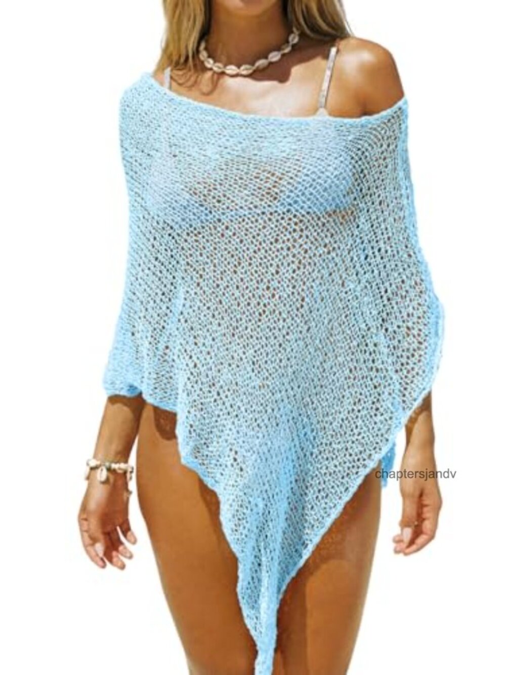 Women Sheer Mesh Crochet Beach Cover Up Poncho Top Dress